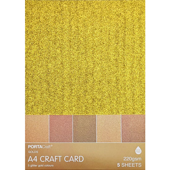 A4 Glitter Card 220gsm 5pk Gold Tones