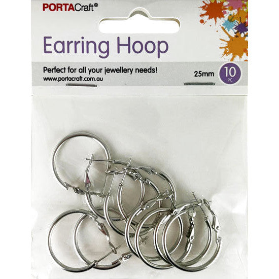 Porta Craft Silver Colour Earring Hoops 25mm