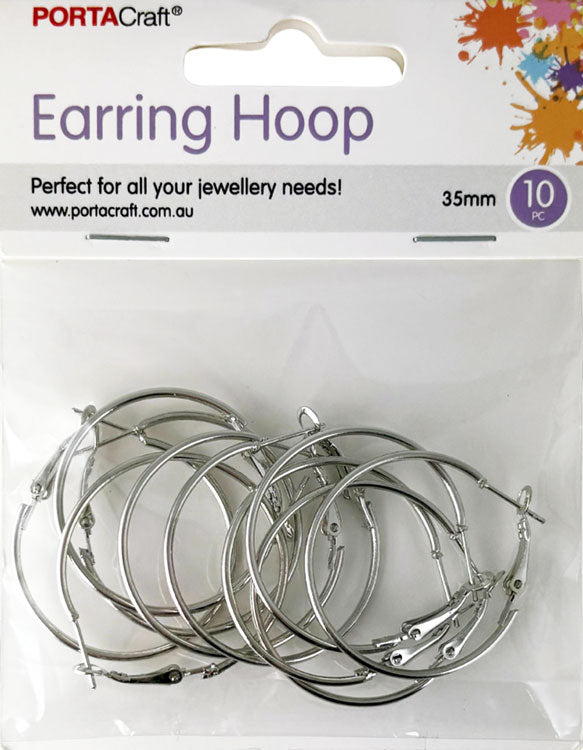 Earring Hoops 35mm 10pk - Silver Colour