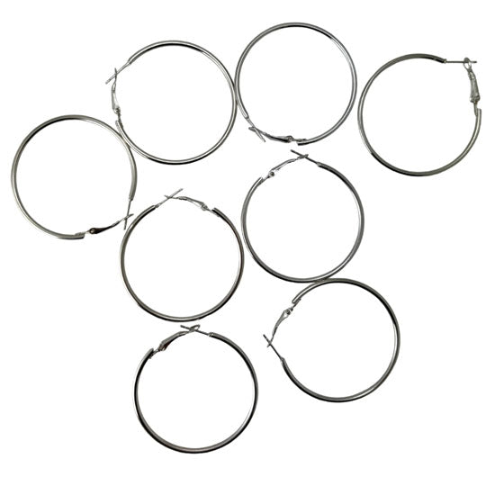 Earring Hoops 45mm 8pk - Silver Colour