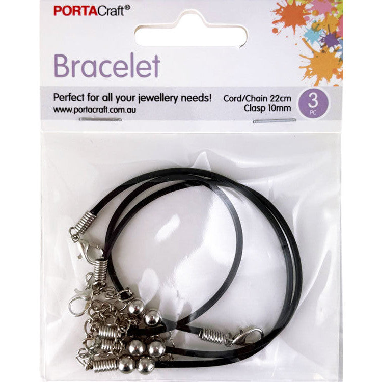 Porta Craft Black PU Cord Bracelets 22cm