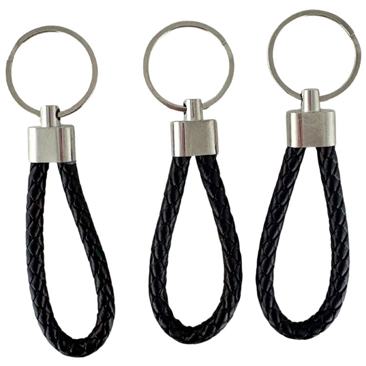Faux Leather Keyrings 11cm 3pk - Black