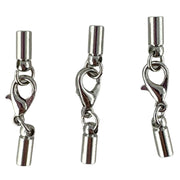 Necklace Caps 5mm with 10mm Lobster Clasps 3pk - Silver Colour