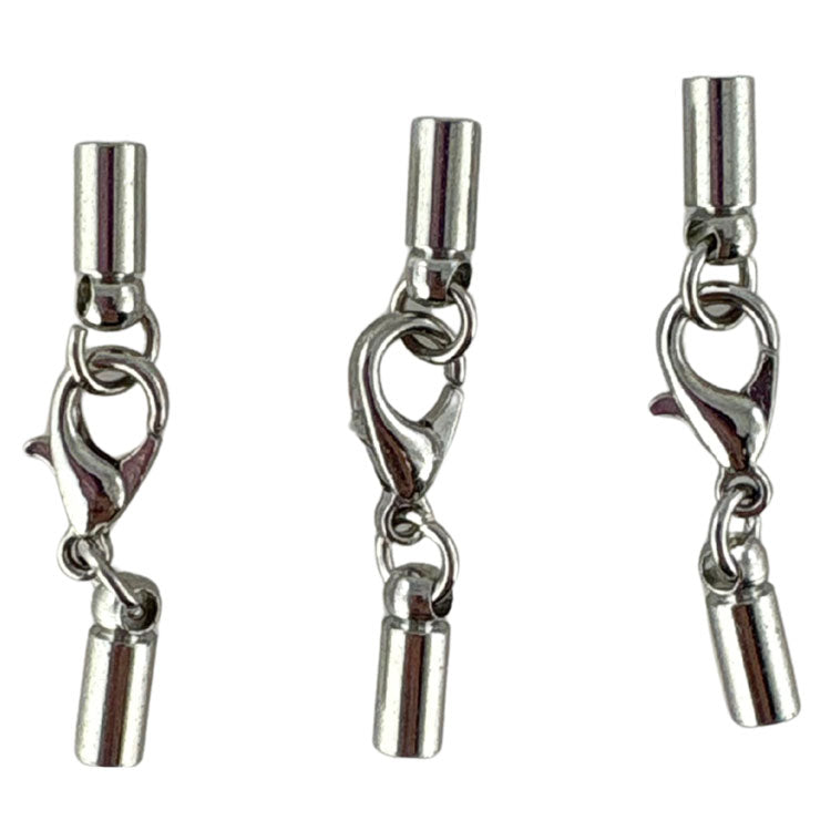Necklace Caps 5mm with 10mm Lobster Clasps 3pk - Silver Colour