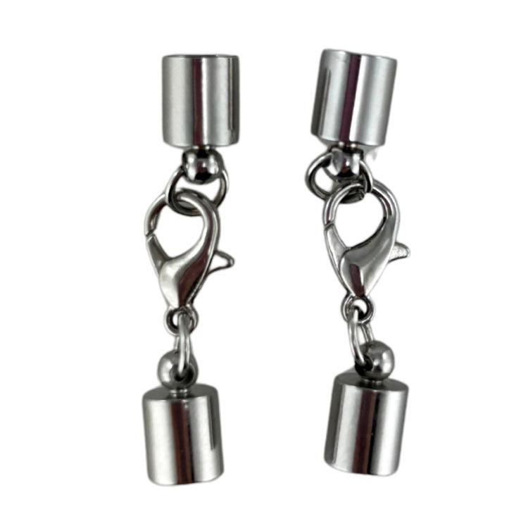 Necklace Caps 6mm with 10mm Lobster Clasps 2pk - Silver Colour