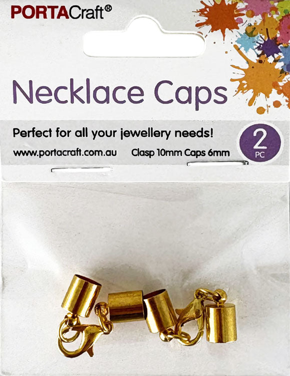 Necklace Caps 6mm with 10mm Lobster Clasps 2pk - Gold Colour