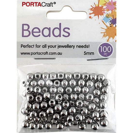 Porta Craft Silver Colour Round Beads 5mm