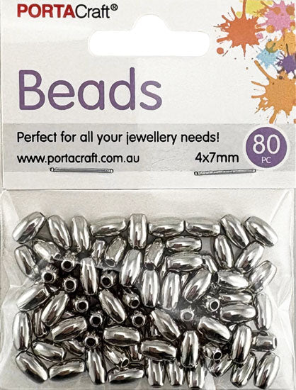 Beads Oval 4x7mm 80pk - Silver Colour