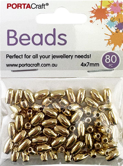 Beads Oval 4x7mm 80pk - Gold Colour