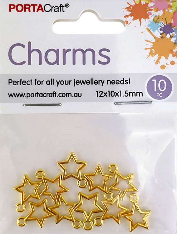 Metal Star Charms 10pk - Gold Colour