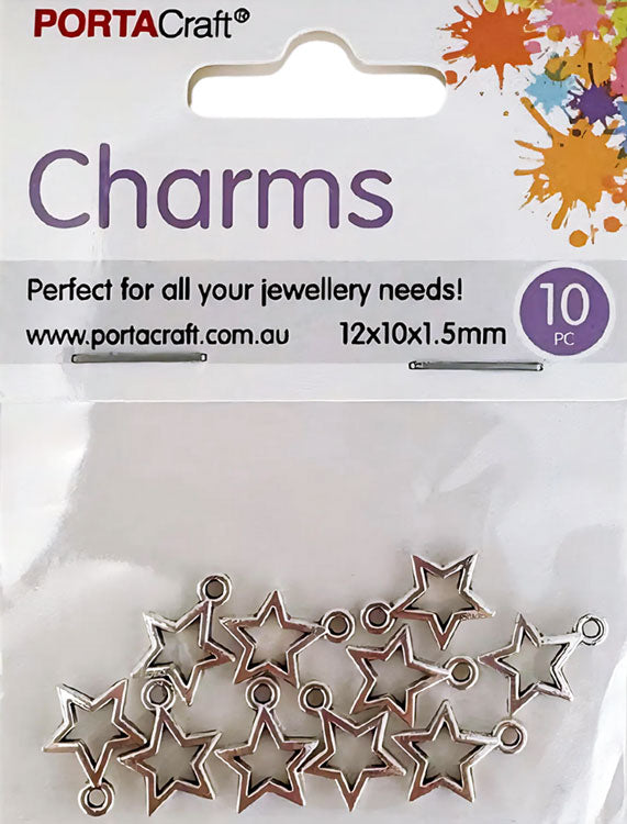Metal Star Charms 10pk - Silver Colour