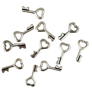 Metal Heart Key Charms 10pk - Silver Colour