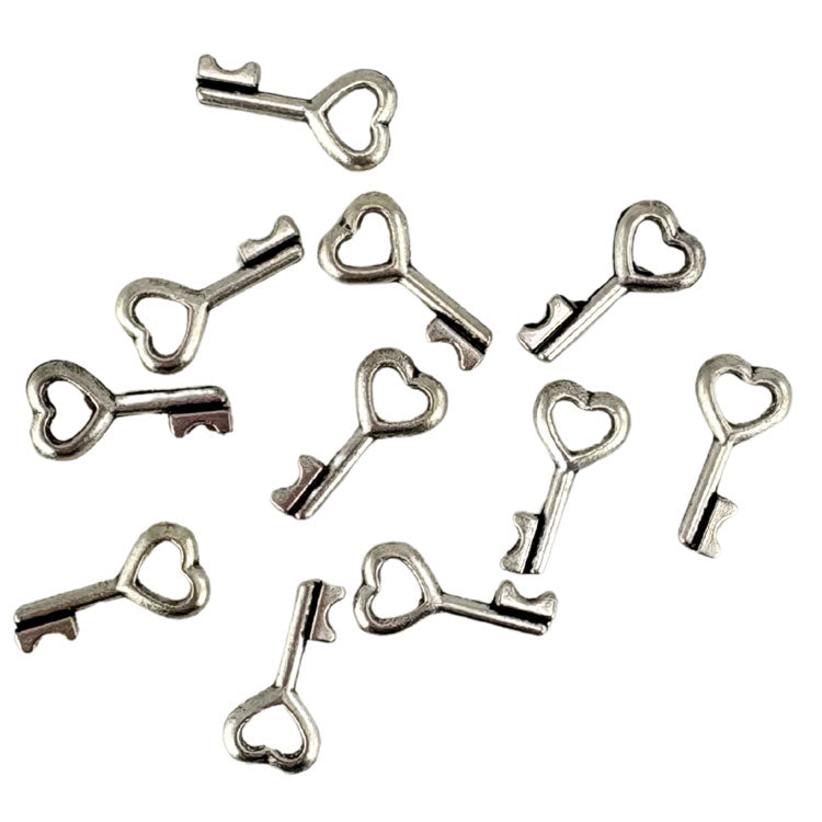 Metal Heart Key Charms 10pk - Silver Colour