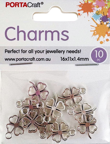 Metal Clover Charms 10pk - Silver Colour