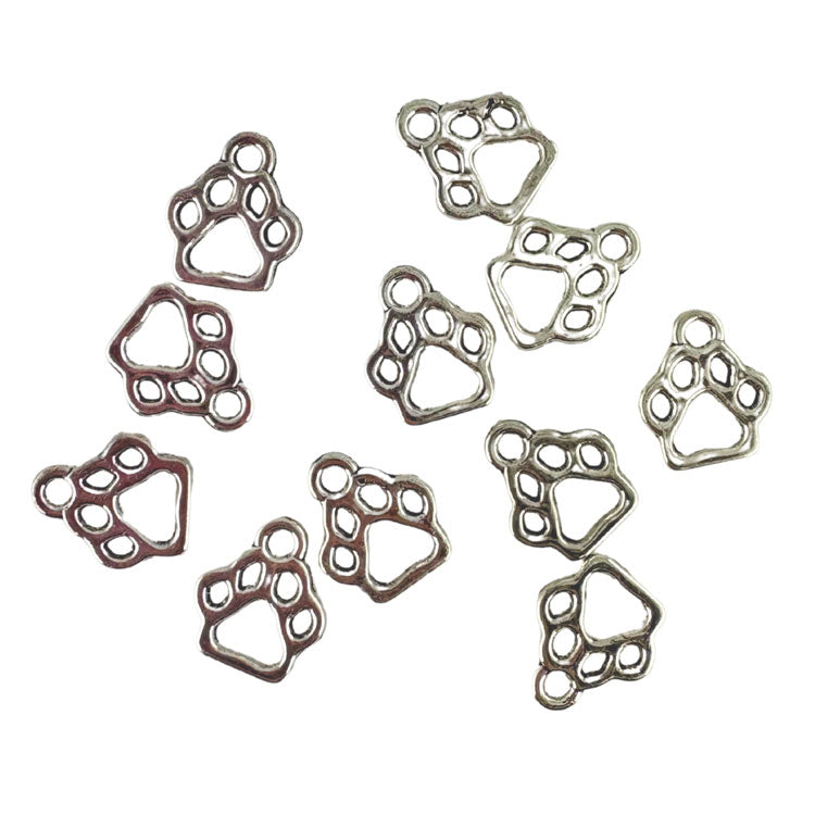 Metal Paw Print Charms 10pk - Silver Colour