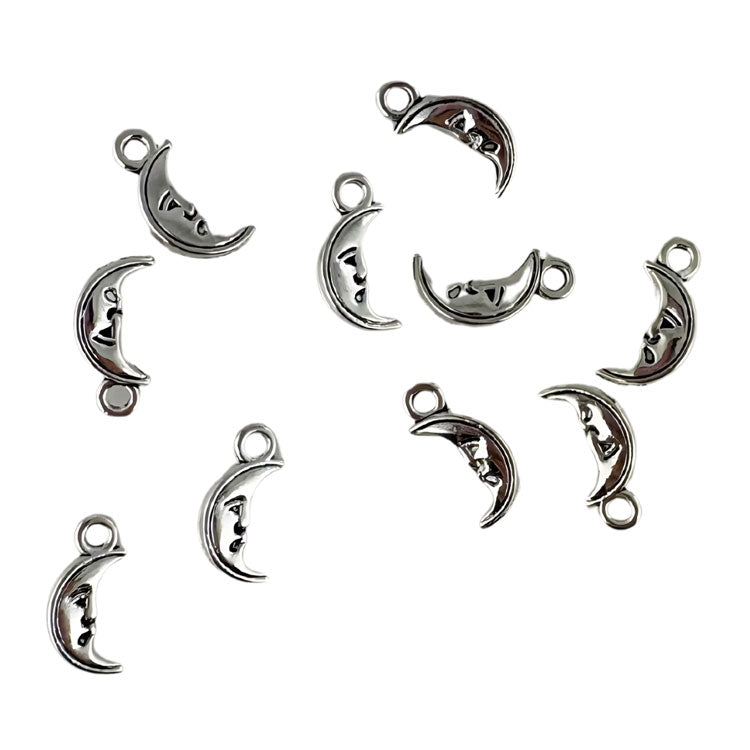 Metal Moon Charms 10pk - Silver Colour