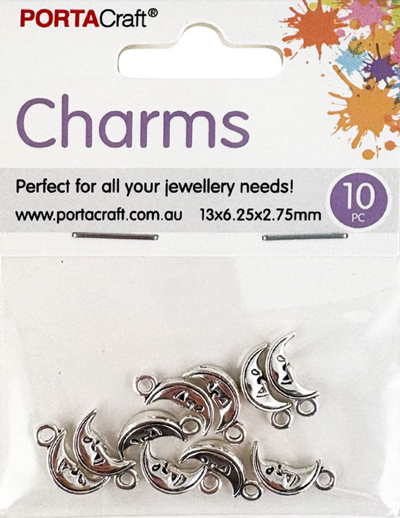 Metal Moon Charms 10pk - Silver Colour