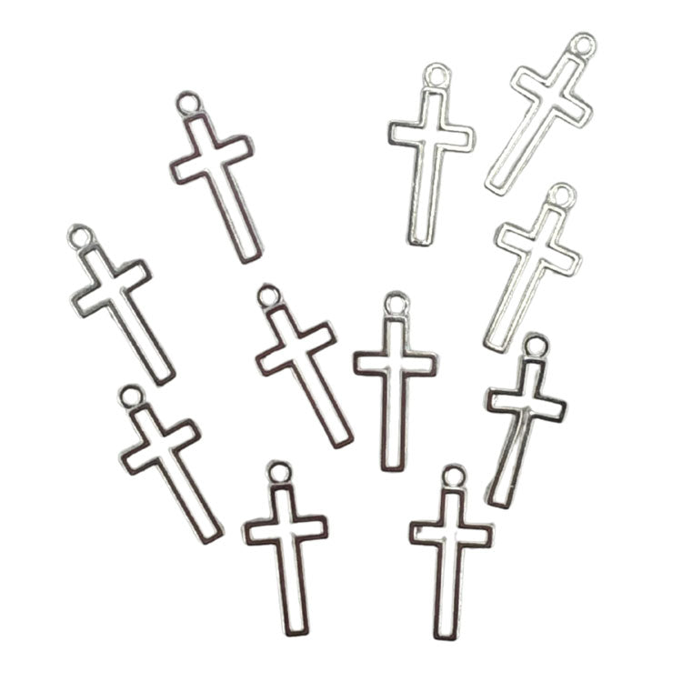 Metal Cross Charms 10pk - Silver Colour