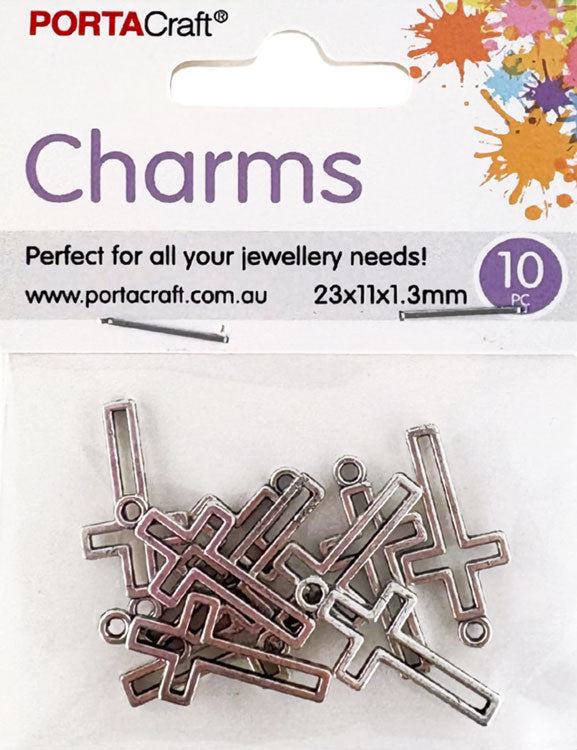 Metal Cross Charms 10pk - Silver Colour