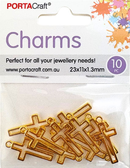 Metal Cross Charms 10pk - Gold Colour