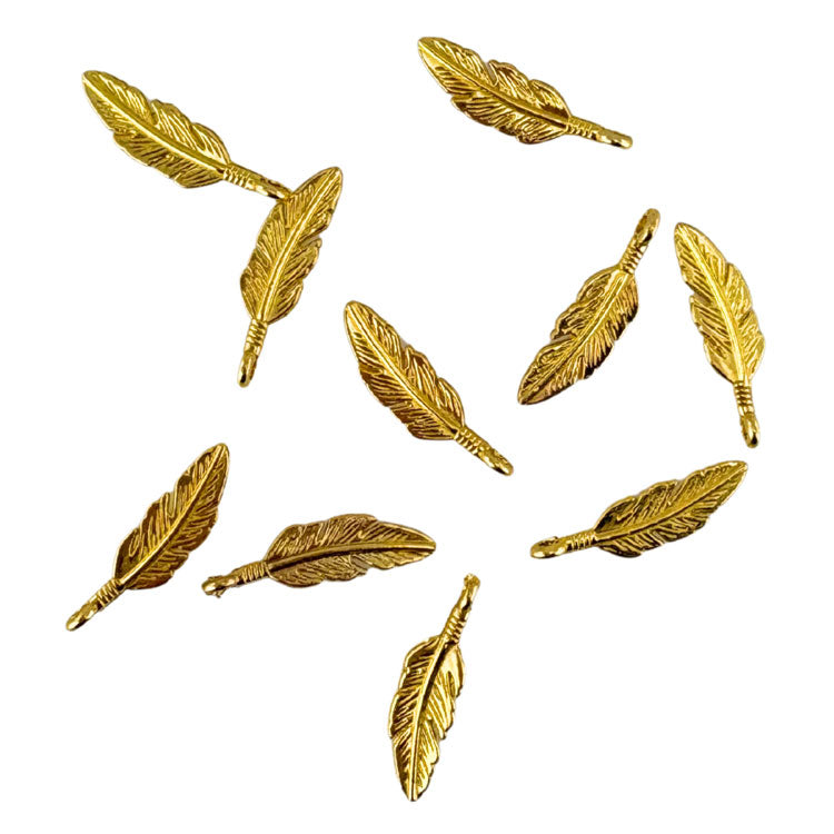 Metal Feather Charms 10pk - Gold Colour