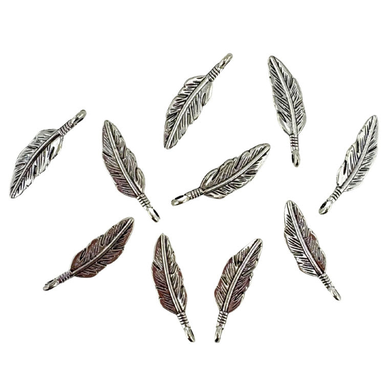 Metal Feather Charms 10pk - Silver Colour