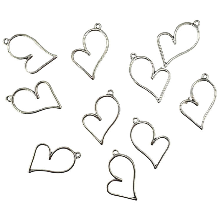 Metal Large Heart Charms 10pk - Silver Colour