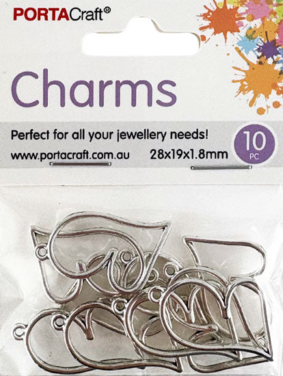 Metal Large Heart Charms 10pk - Silver Colour