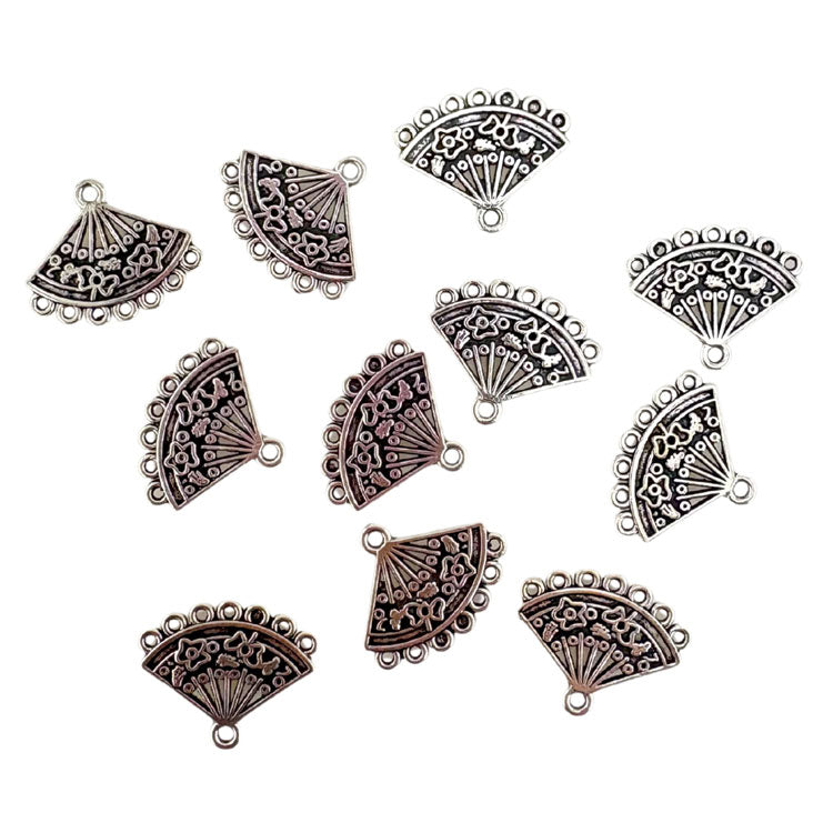 Metal Fan Charms 10pk - Silver Colour
