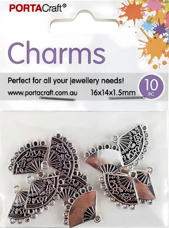 Metal Fan Charms 10pk - Silver Colour