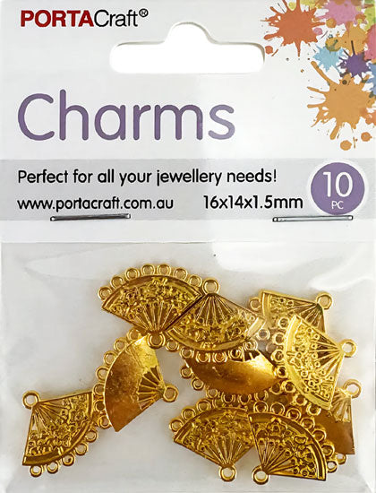 Metal Fan Charms 10pk - Gold Colour