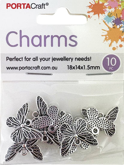 Metal Butterfly Charms 10pk - Silver Colour