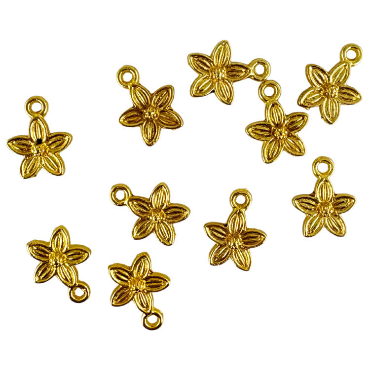Metal Flower Charms 10pk - Gold Colour