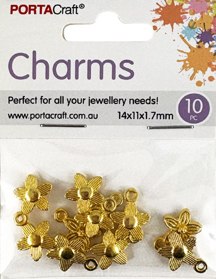 Metal Flower Charms 10pk - Gold Colour