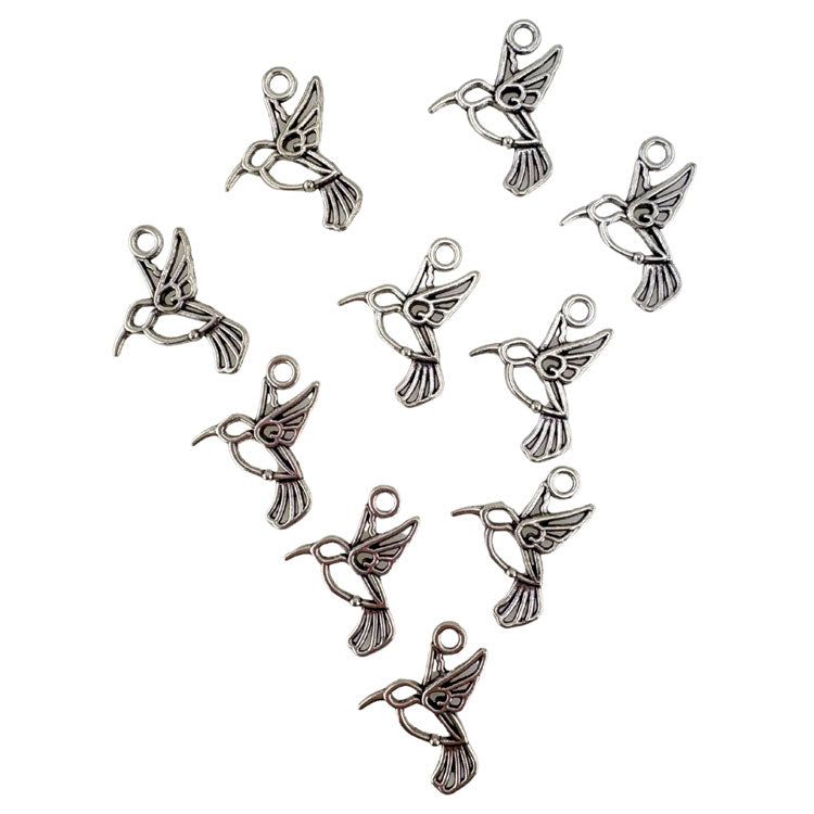 Metal Hummingbird Charms 10pk - Silver Colour