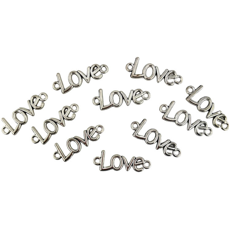 Metal Love Charms 10pk - Silver Colour