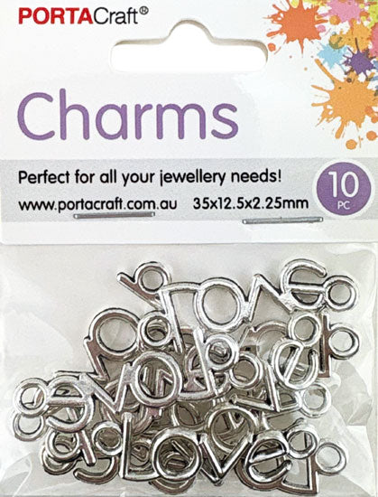 Metal Love Charms 10pk - Silver Colour
