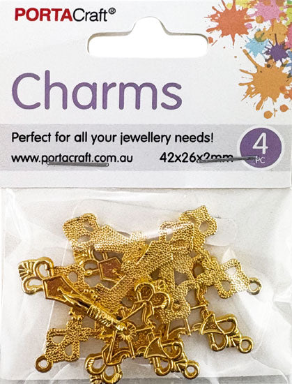 Metal Cross Charms 4pk - Gold Colour