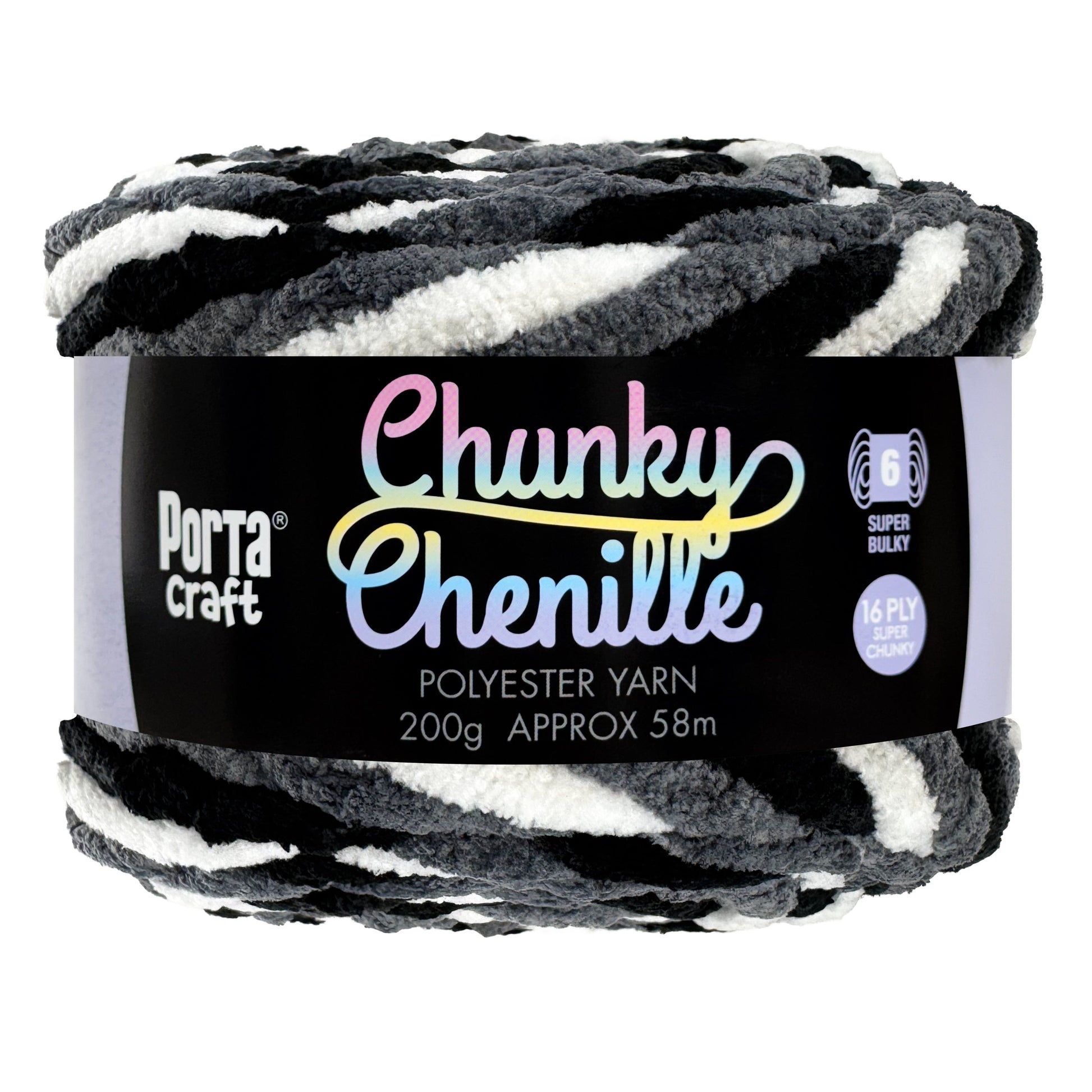 Porta Craft Chunky Chenille Yarn 200g 16ply 58m Silver Camo