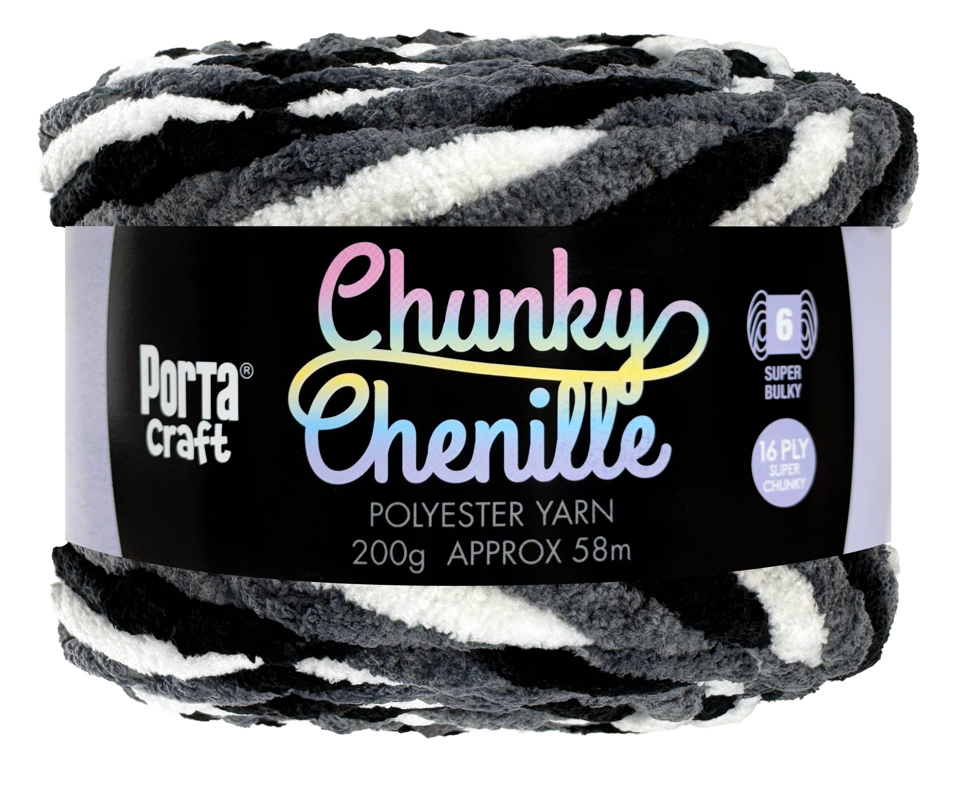 Porta Craft Chunky Chenille Yarn 200g 16ply 58m Silver Camo