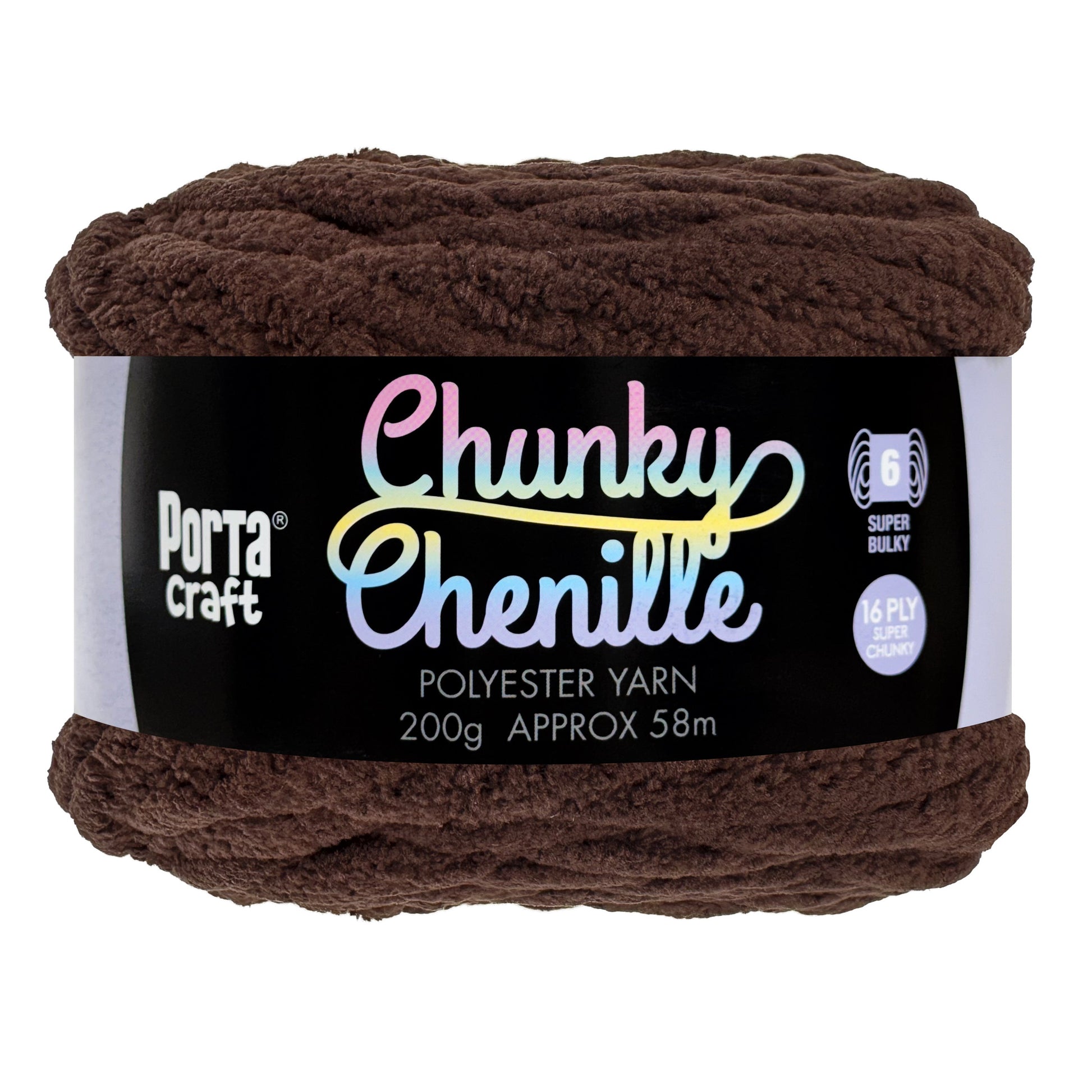Porta Craft Chunky Chenille Yarn 200g 16ply 58m Chocolate