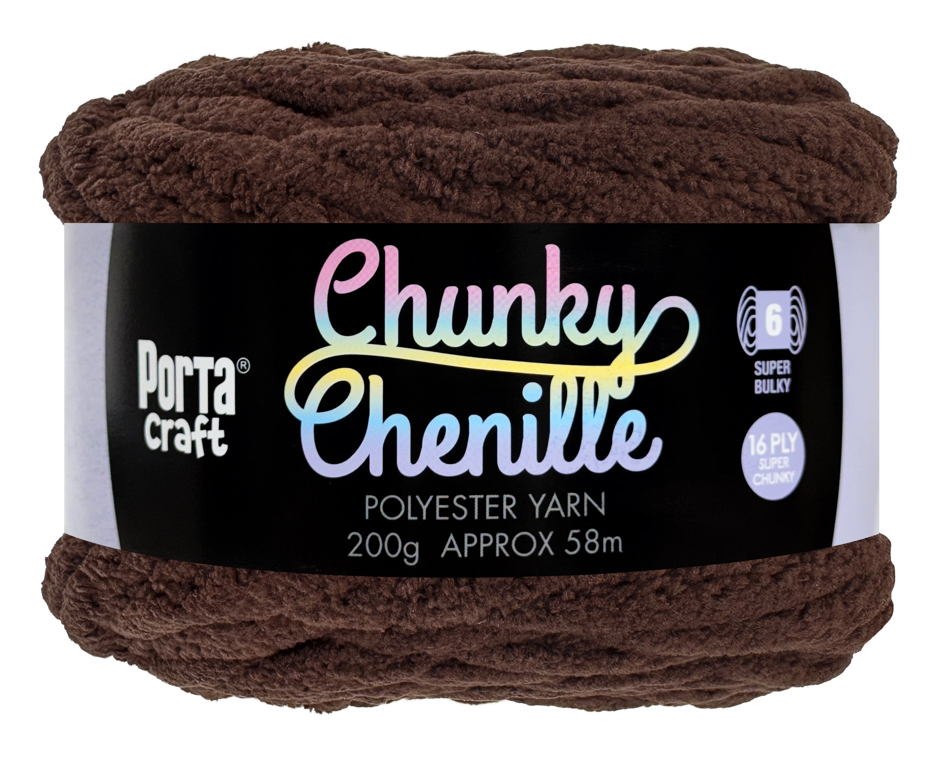 Porta Craft Chunky Chenille Yarn 200g 16ply 58m Chocolate