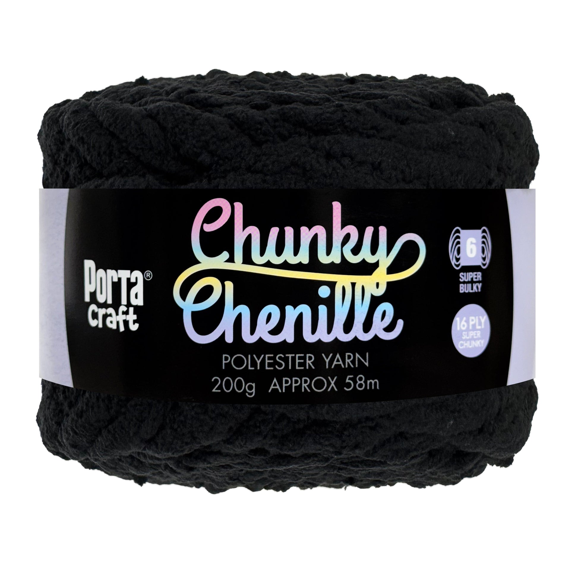 Porta Craft Chunky Chenille Yarn 200g 16ply 58m Black