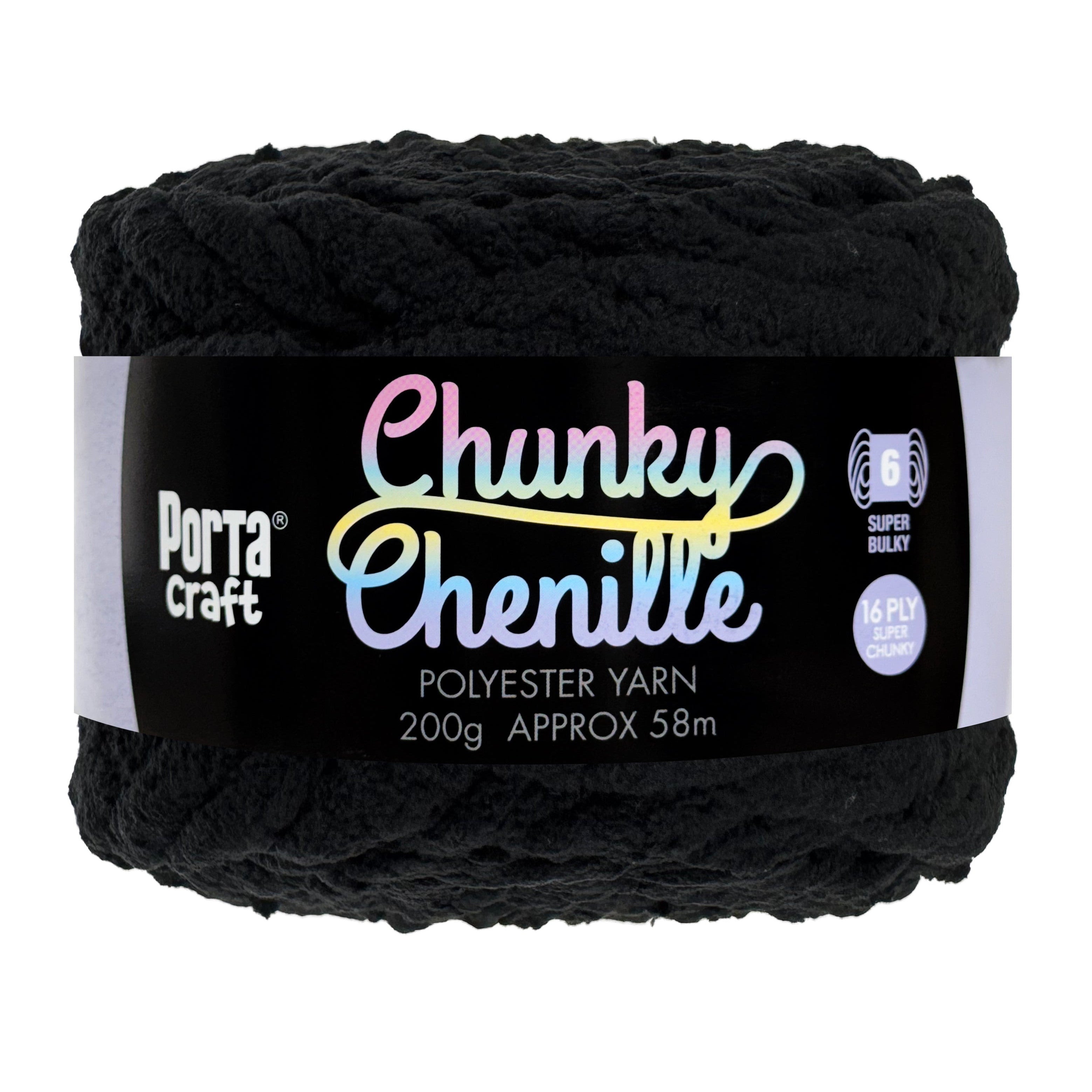 Porta Craft Chunky Chenille Yarn 200g 16ply 58m Black
