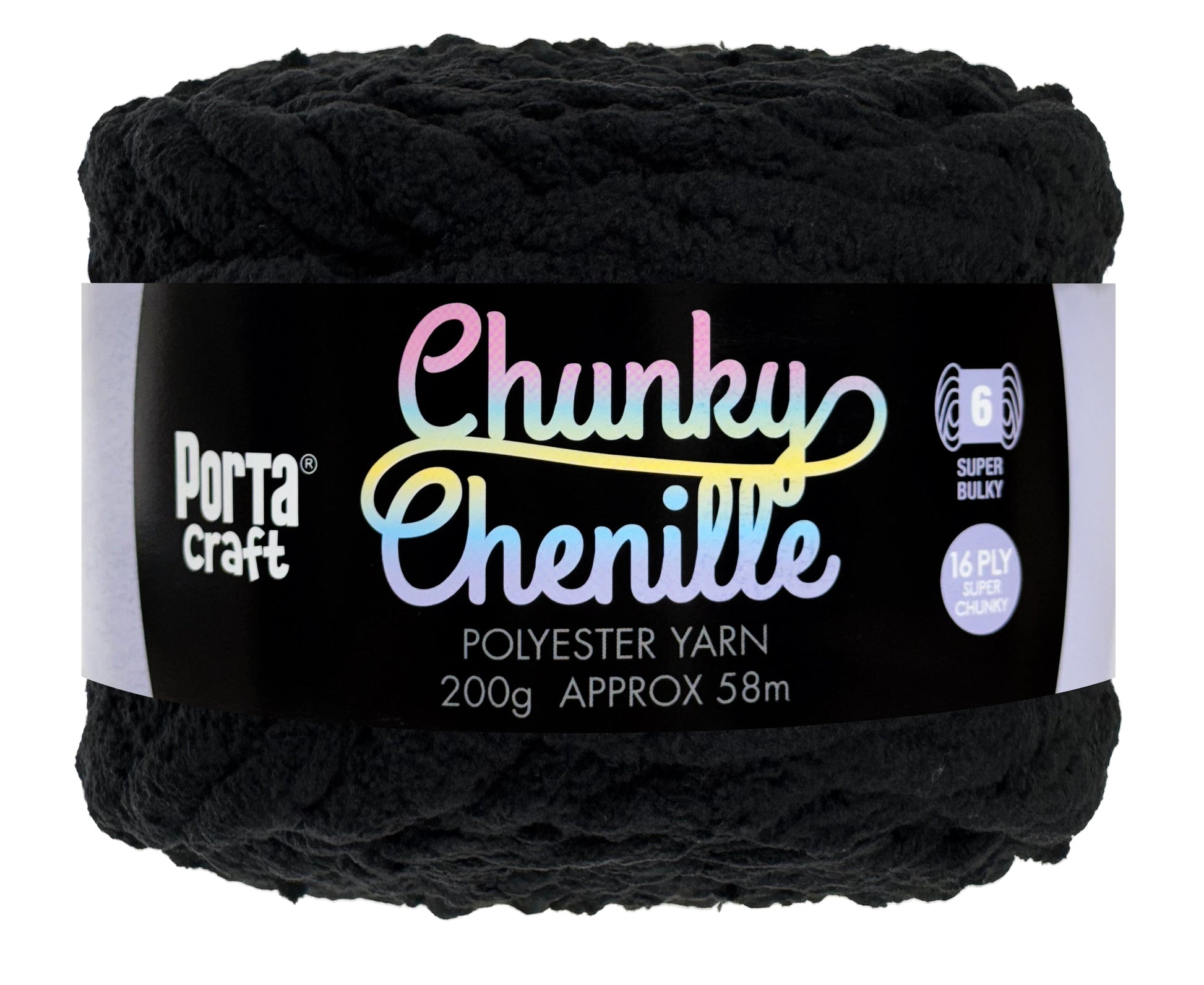 Porta Craft Chunky Chenille Yarn 200g 16ply 58m Black