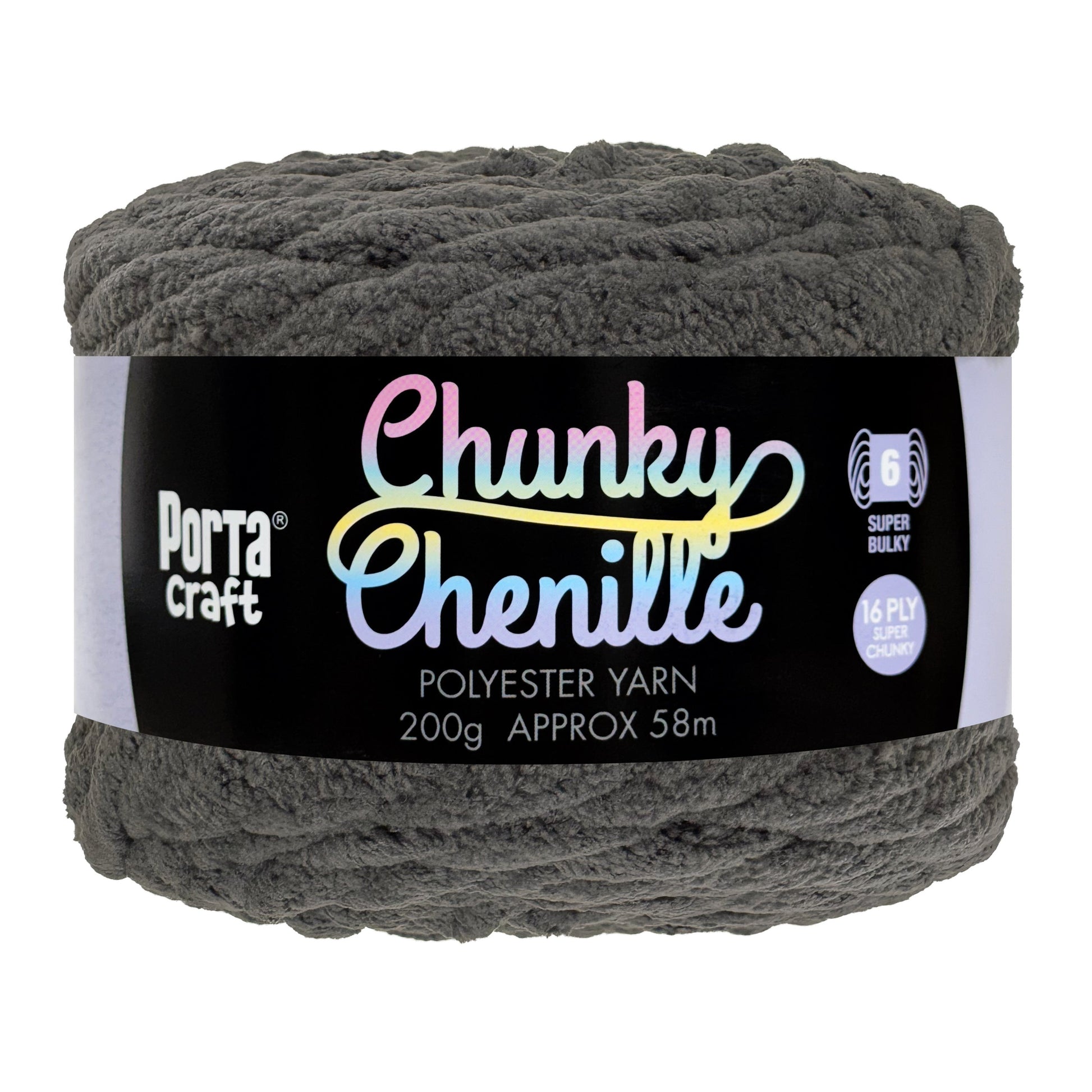 Porta Craft Chunky Chenille Yarn 200g 16ply 58m Dark Grey