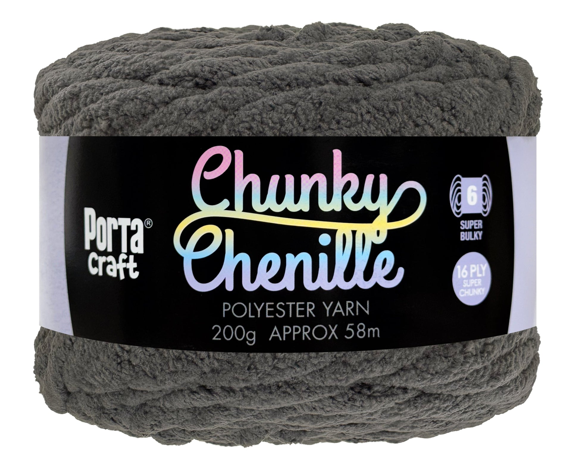 Porta Craft Chunky Chenille Yarn 200g 16ply 58m Dark Grey