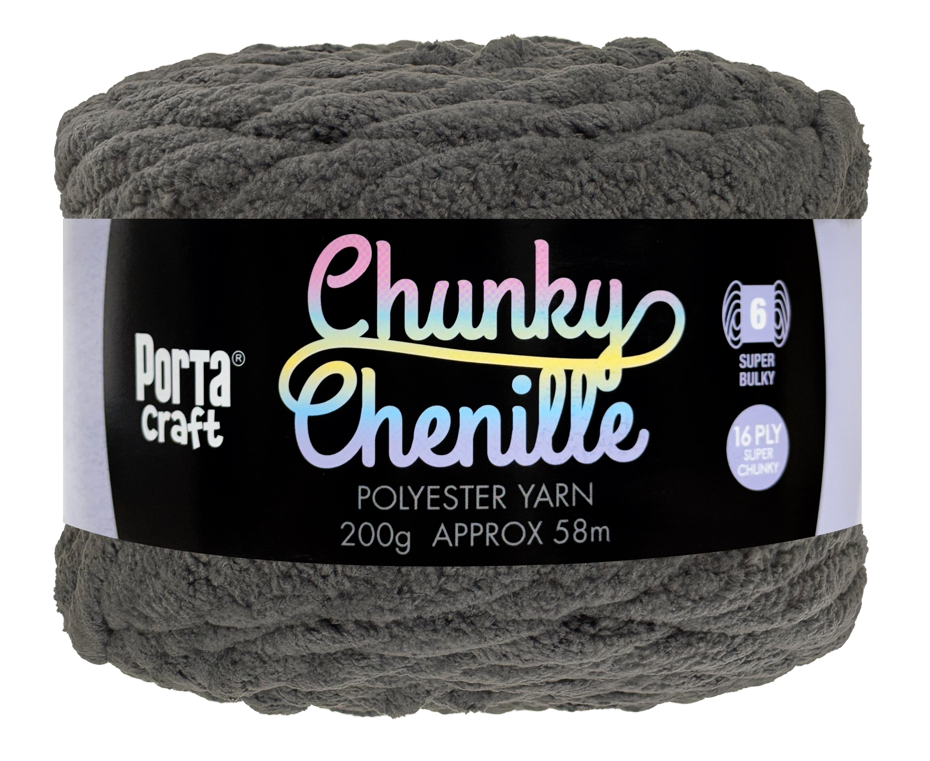 Porta Craft Chunky Chenille Yarn 200g 16ply 58m Dark Grey