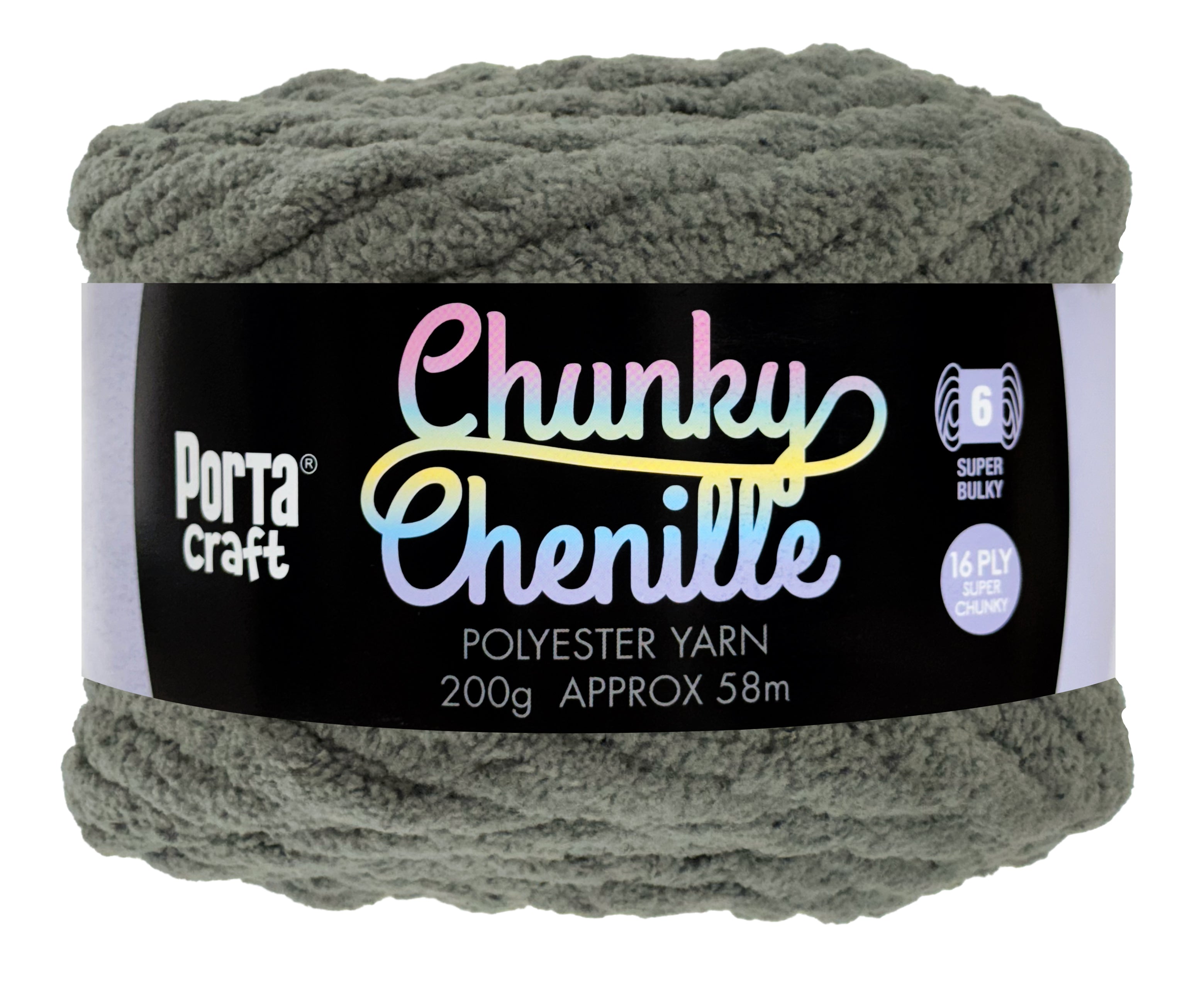Porta Craft Chunky Chenille Yarn 200g 16ply 58m Dove Grey