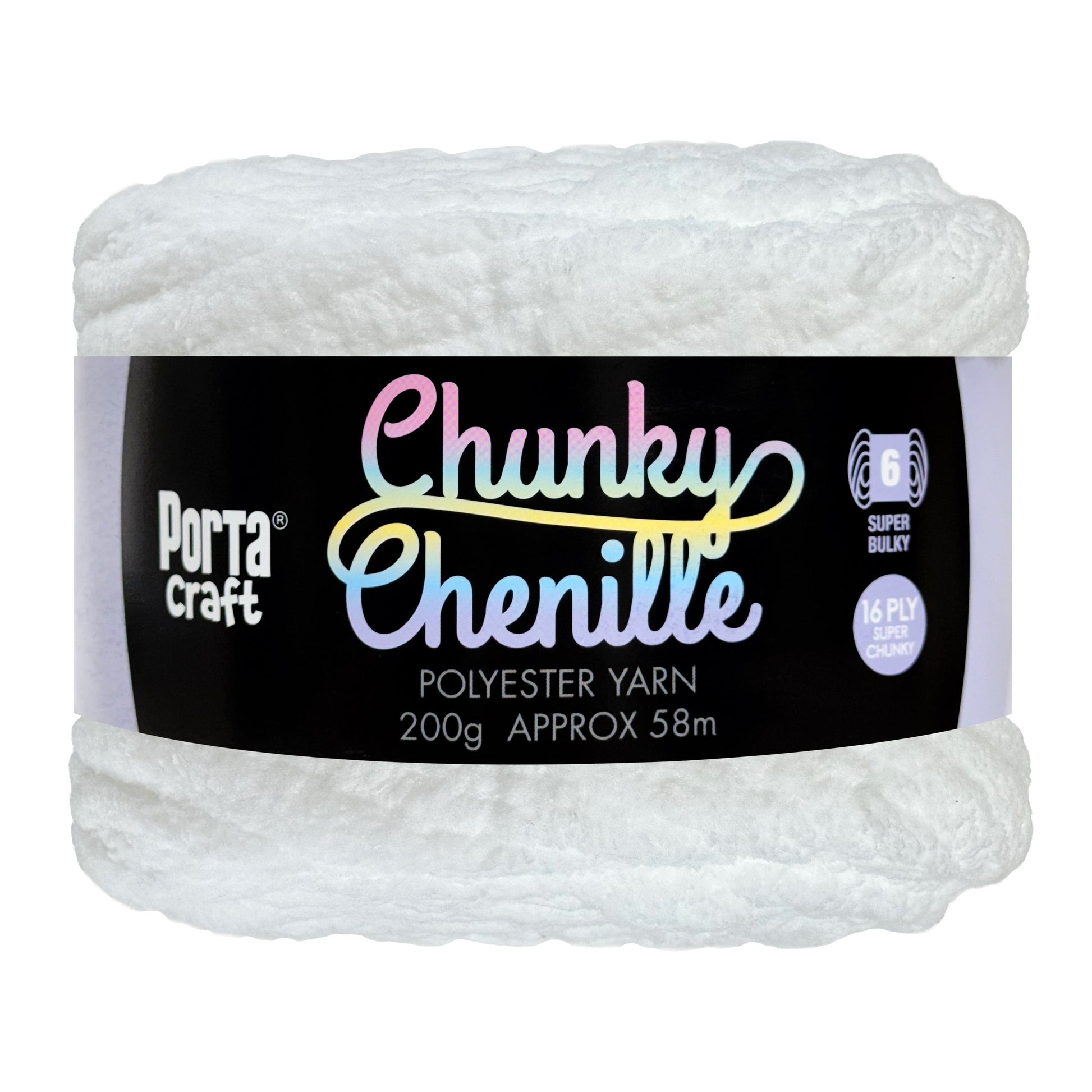 Porta Craft Chunky Chenille Yarn 200g 16ply 58m Pure White